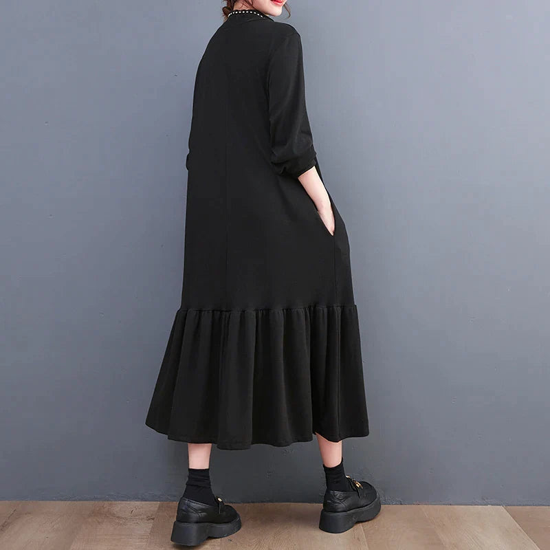 Dressbetty - Winter Loose Split Joint Long Sweatshirt Midi Dress