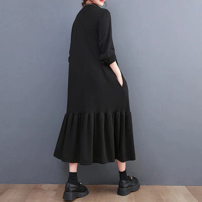 Dressbetty - Winter Loose Split Joint Long Sweatshirt Midi Dress