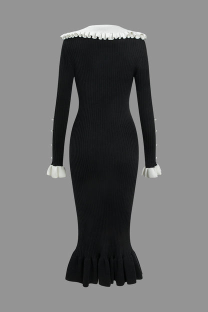 Sweater Color Block Ruffle Dress
