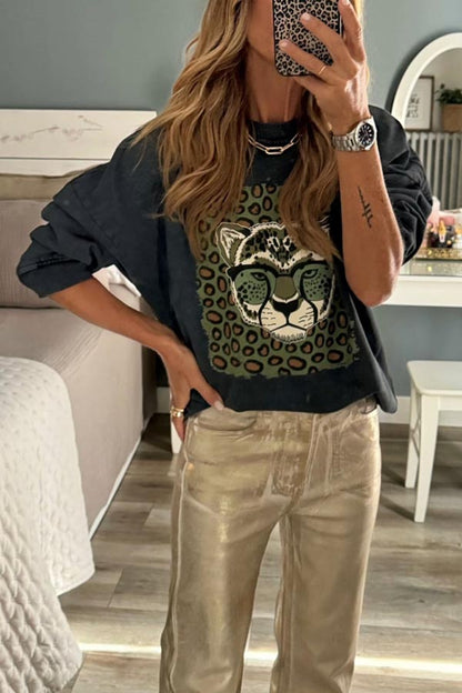 Unique Modern Feel Tiger and Leopard Print Sweatshirt