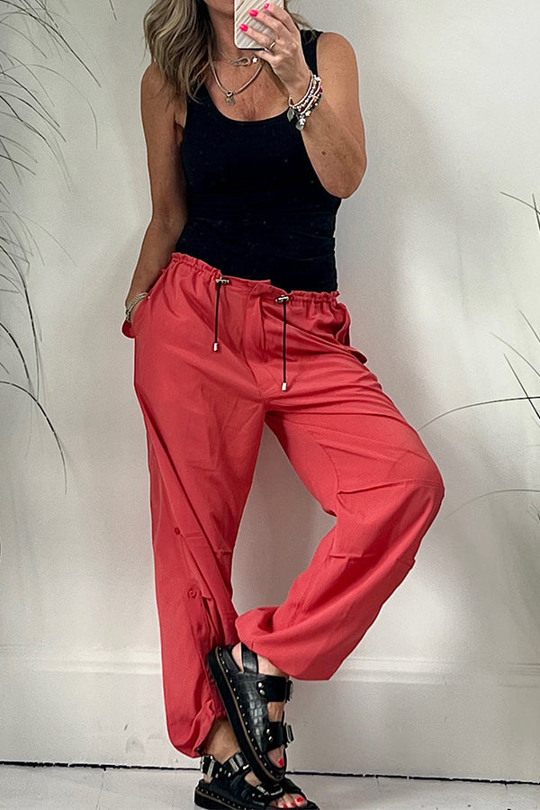 Callings Drawstring Waist Pocketed Oversized Cargo Pants