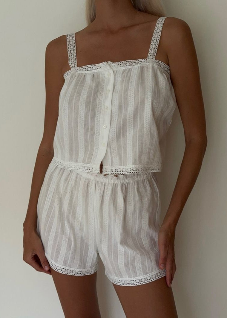 Trim Two-piece Set - Button-up Top & Shorts