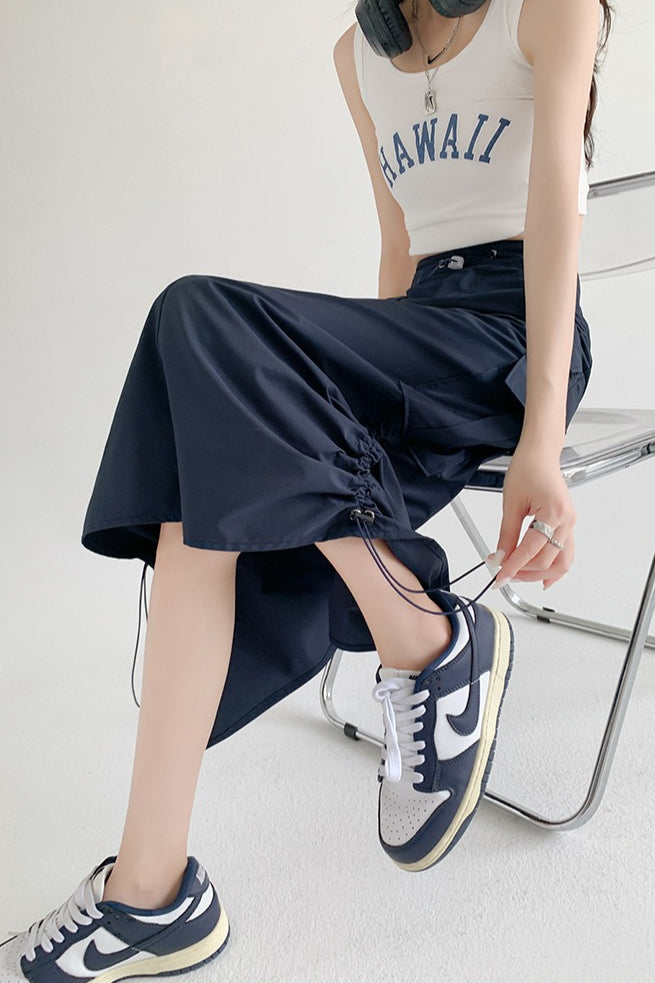 A-line Gray Cargo High Slit Skirt