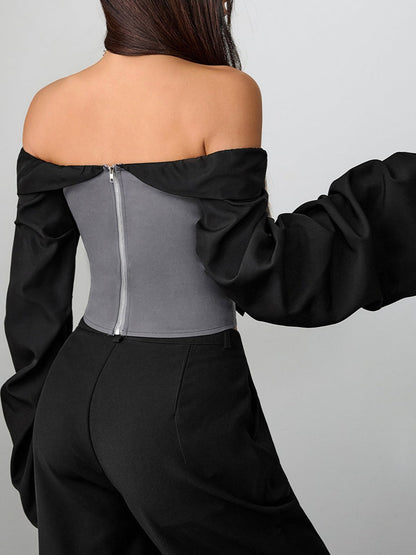 Corset Tie Up Long Sleeve Blouse