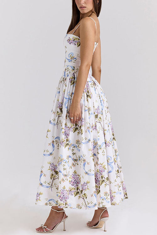 Spaghetti Strap Print Bustier A-line Maxi Dress