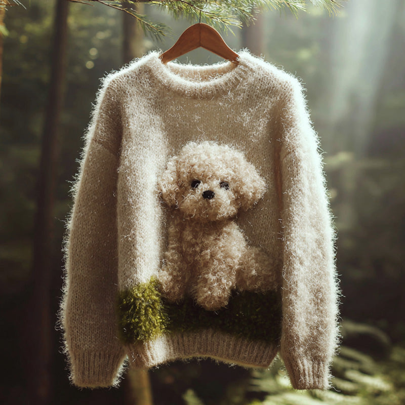 Women's Vintage Mohair Dog Embroidered Sweater elevenforest