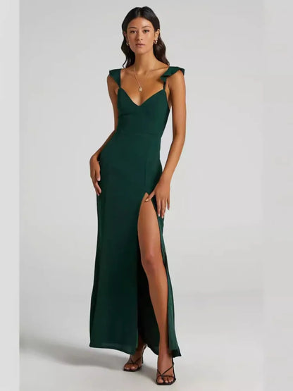 Sleeveless High Slit Bodycon Party Club Evening Dress Pleated High Waisted Vestido Slim Long Dress