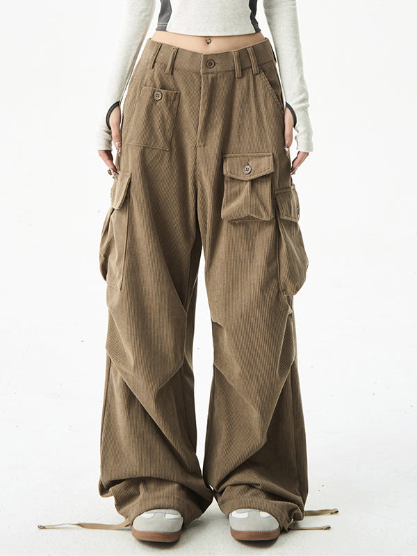 Street Corduroy Cargo Pants With Multi Pockets