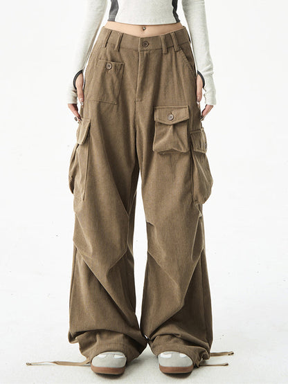 Street Corduroy Cargo Pants With Multi Pockets