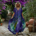 Women's Vintage Lupine Gradient Pattern V-neck Dress