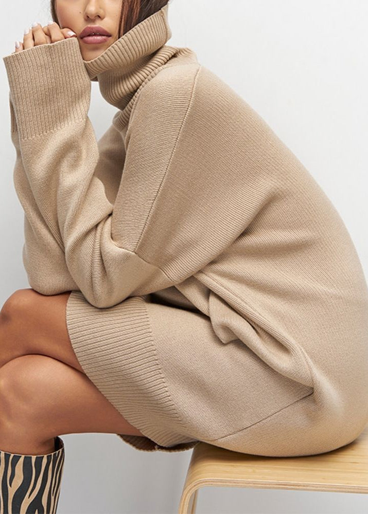Harper Knit Turtleneck Sweater Dress – Oversized Long Sleeve Pullover