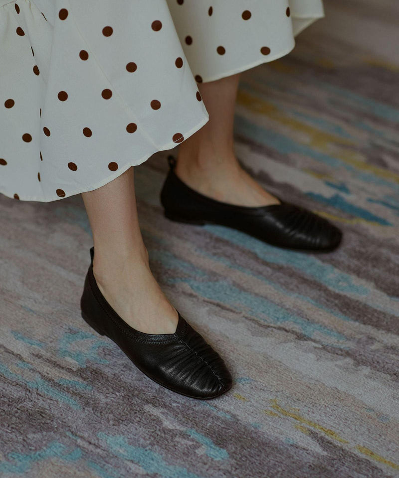 Genuine Leather Black Pointed Toe Flat Shoes for