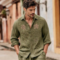 Men's Vintage Woven Floral Linen Shirt elevenforest