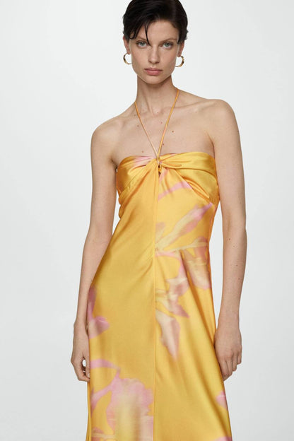 Sarah Printed Halter Satin Maxi Dress