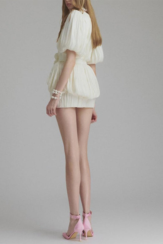 High Waist Ruched 3d Mini Dress
