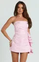 Laila Mini Dress - Jacquard Strapless Fit and Flare Dress in Pink