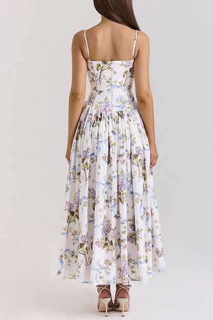 Moxidress Spaghetti Strap Print Bustier A-line Maxi Dress