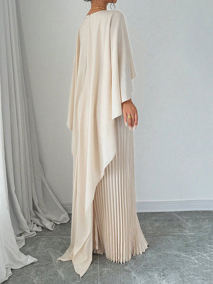 Cape High-low Pleated Color Split-joint Round-neck Evening Dresses Maxi Dresses