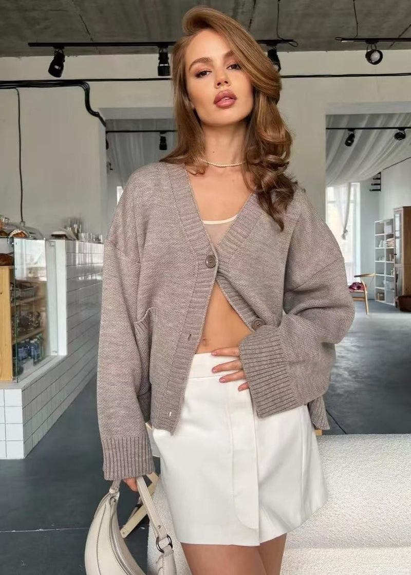 Oversized Knit Button Cardigan - ’s Long Sleeve V-neck Sweater