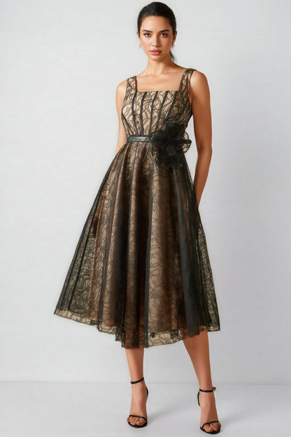 Eloise Applique Lace Overlay Midi Dress