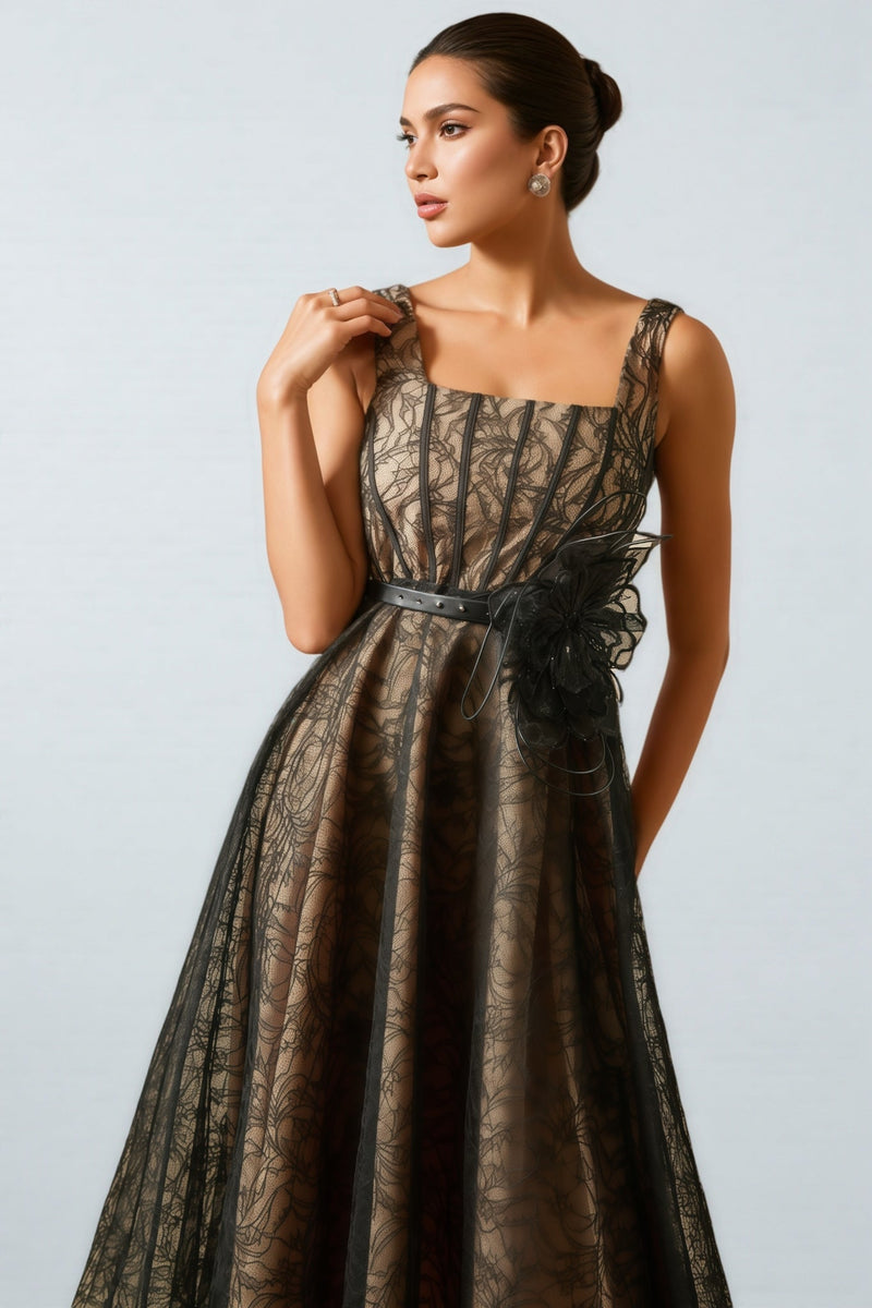 Eloise Applique Lace Overlay Midi Dress