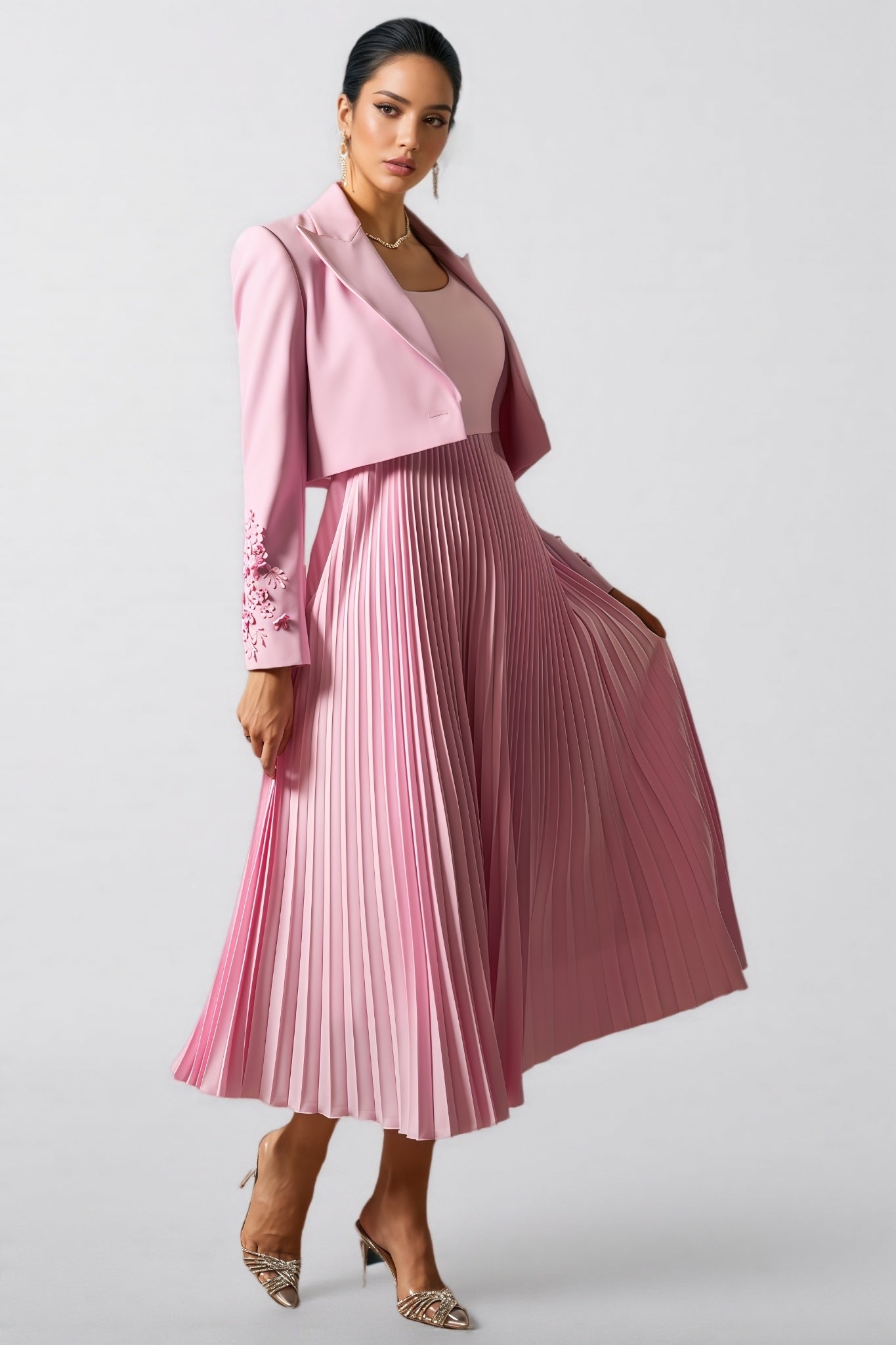 Zelda Cuff Blazer Pleated Maxi Dress Set