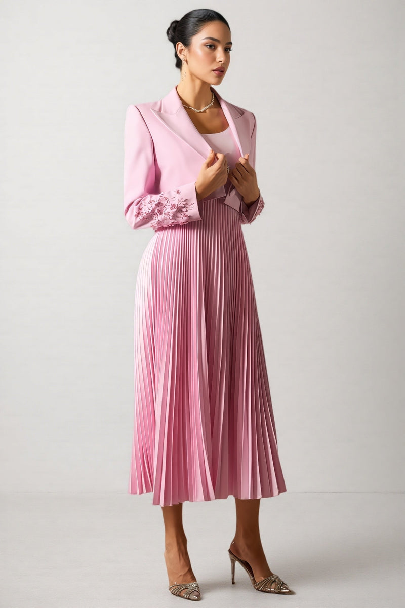 Zelda Cuff Blazer Pleated Maxi Dress Set