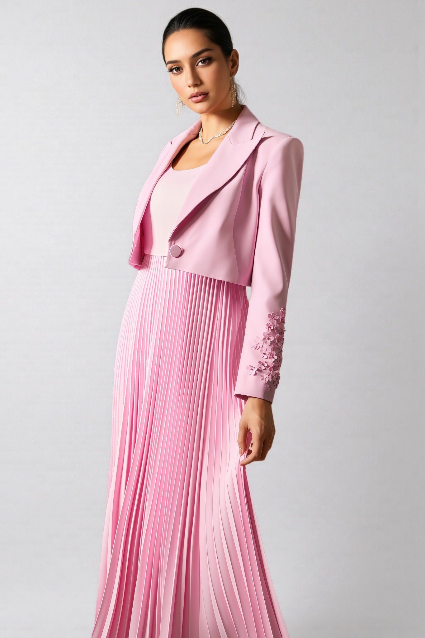 Zelda Cuff Blazer Pleated Maxi Dress Set