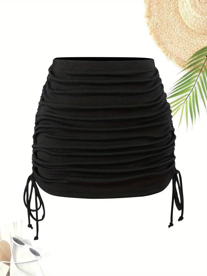 Black Drawstring Tie Side Beach Skirt
