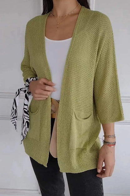 Color Loose Long Sleeve Pocket Knitted Cardigan