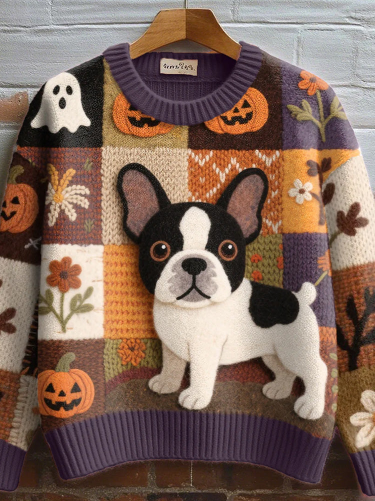 Women's Cute Dog Felt Art Cozy Knit Sweater artswardrobe