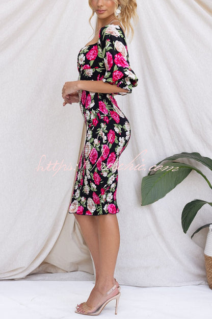 Midnight Beauty Smocked Midi Dress