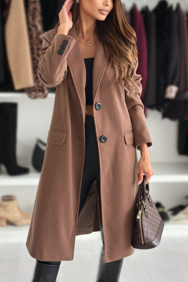 Fashionable Lapel Long Sleeve Single Breasted Loose Coat