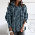 Women's Thick-Knit Clan Pattern Distressed Hooded Sweater artswardrobe