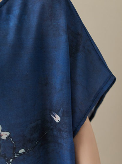 Loose Short Sleeves Printed Round-neck Maxi Dresses
