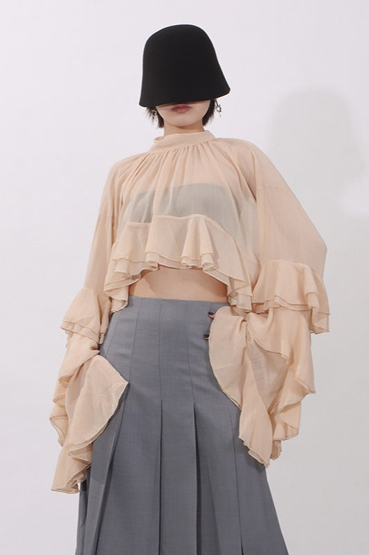 Ruffle Inserted Drop Shoulder Blouse