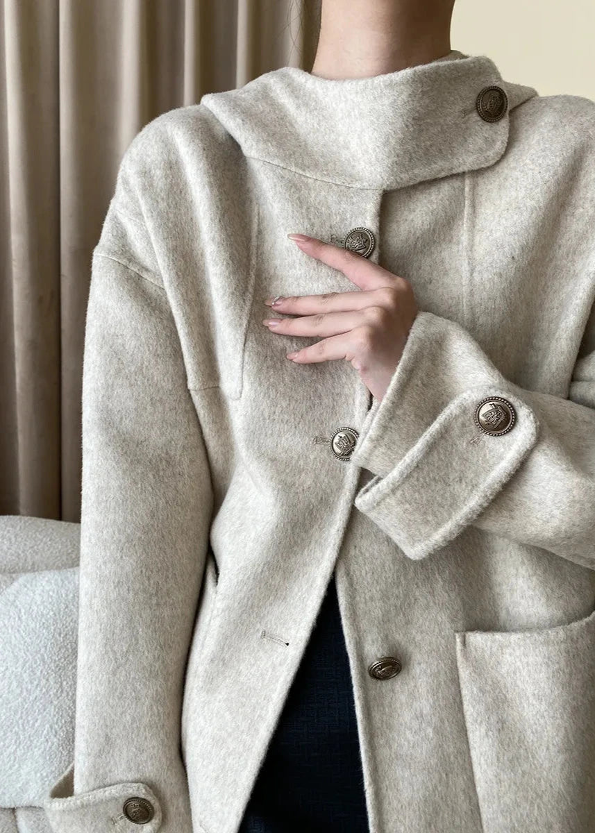 Wool Blend Hooded Cape Coat