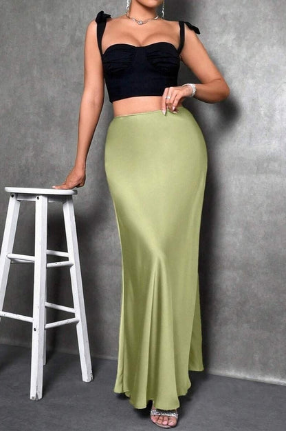 Silky High Waist Satin Maxi Skirt