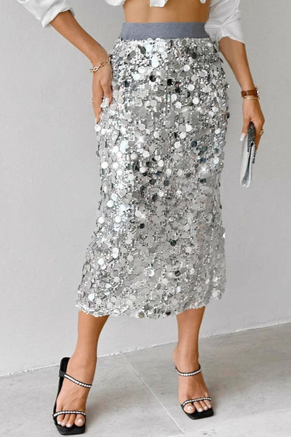 Sequin High Waist Midi Skirt
