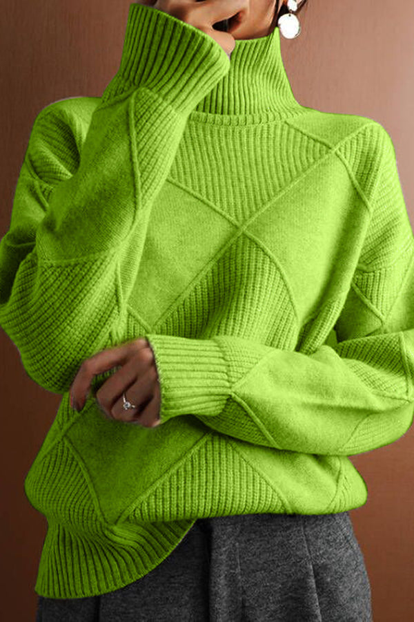 Color Turtleneck Loose Warm Knitted Sweater