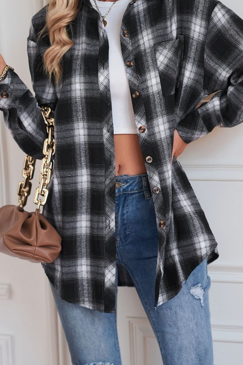 Boyfriend Fit Plaid Collared Blouse