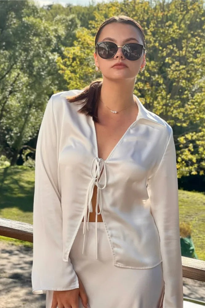 V-neck Tie-front Blouse