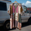Countryside Style Collection Classy Patchwork Floral Pattern Art Linen Maxi Dress