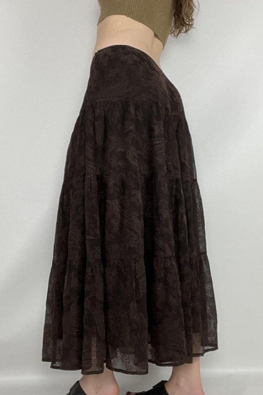 Brown Mesh A-line Maxi Skirt