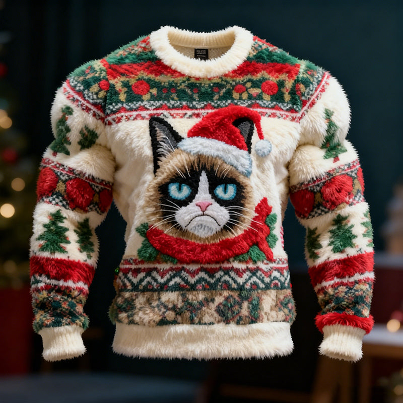 Comstylish Men's Christmas Fun Cat Pattern Ugly Sweater