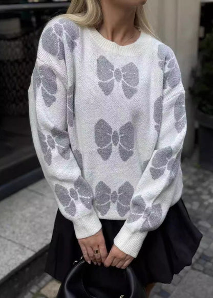 Butterfly Print Knit Pullover - Cozy Sweater for