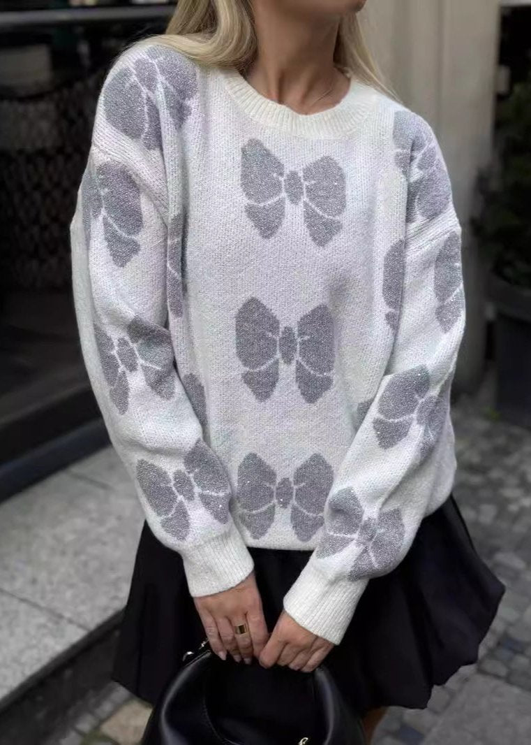 Butterfly Print Knit Pullover - Cozy Sweater for