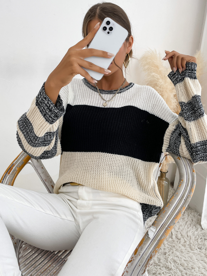 | Black Grey Stripe Block Sweater