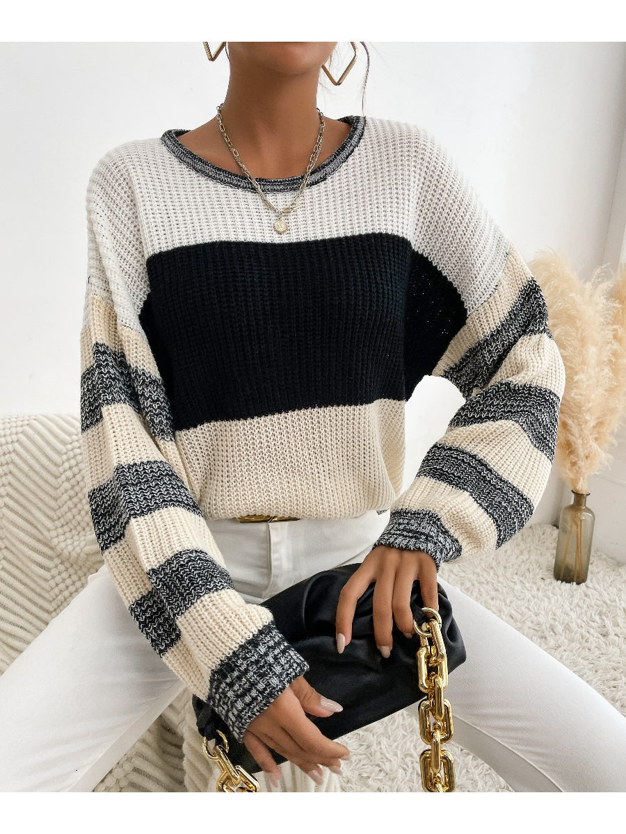 | Black Grey Stripe Block Sweater