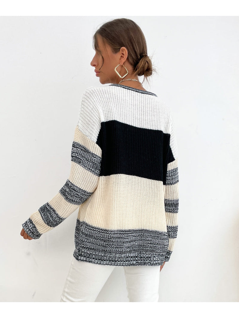 | Black Grey Stripe Block Sweater